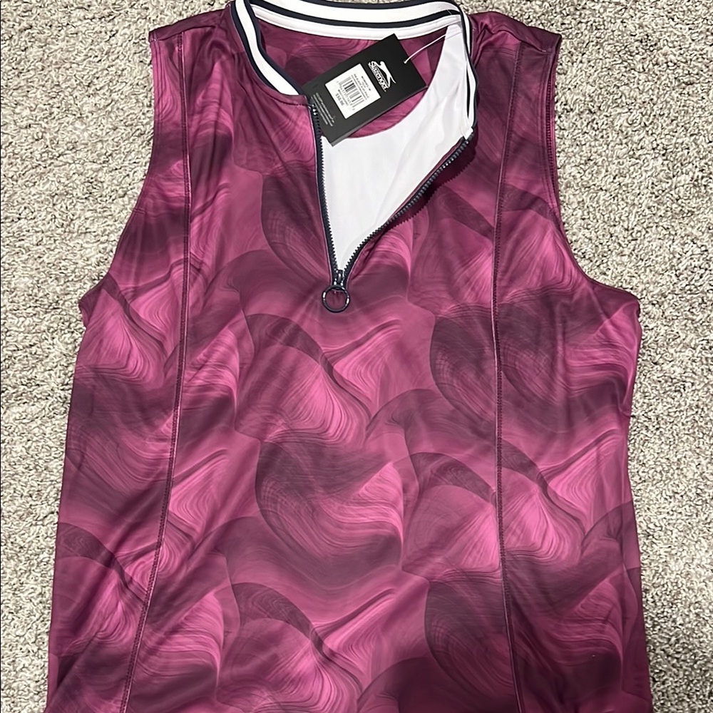 Pink and Black Sleeveless Zip-Up Top